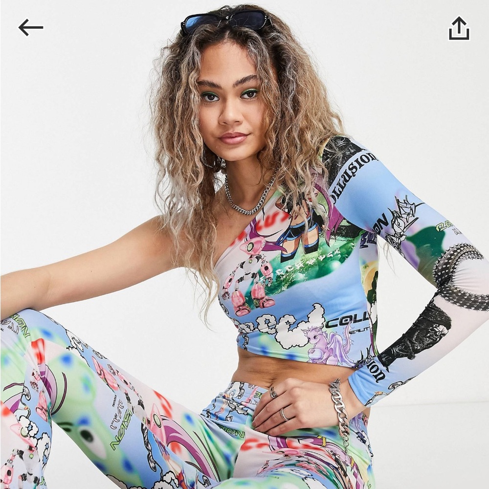 NWOT COLLUSION graphic print one shoulder top size US 6